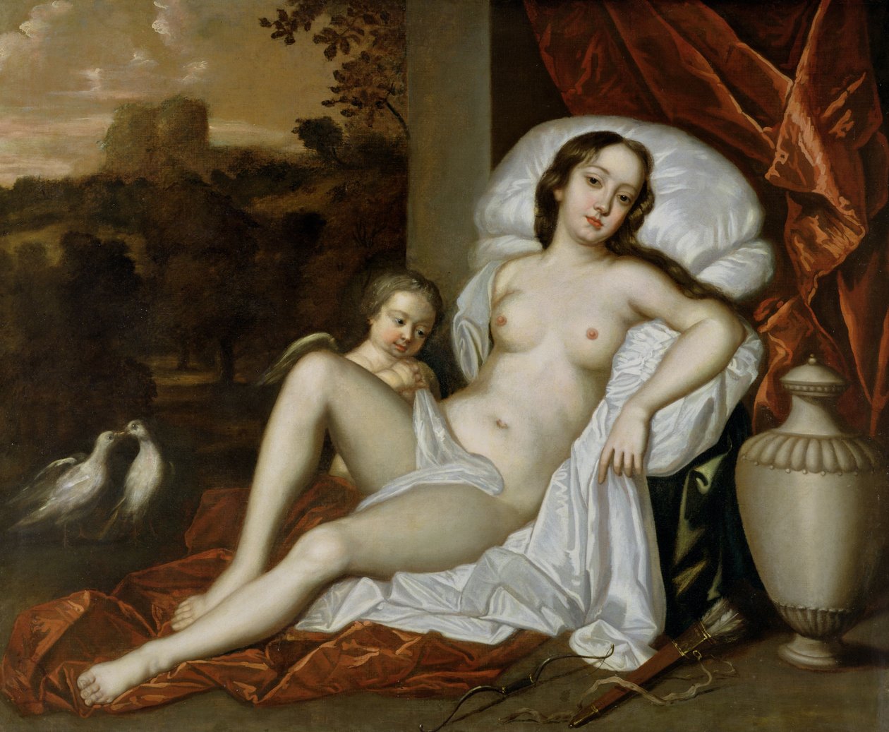 Portrett av Nell Gwynne (1650-87) som Venus, med sønnen, Charles Beauclerk (1670-1726), som Cupid (olje på lerret) av Peter (follower of) Lely