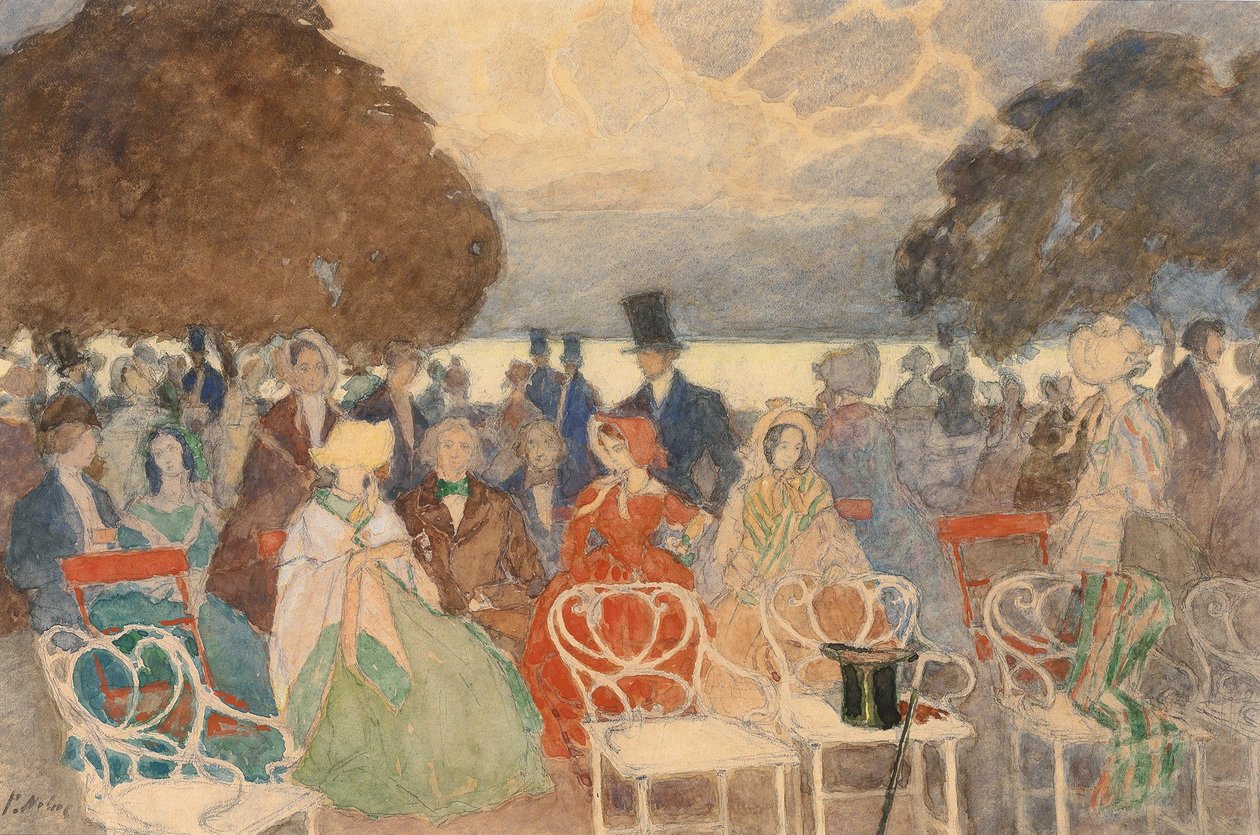 A Garden Party (w/c & gouache på papir) av Peter Alexandrovich Nilus