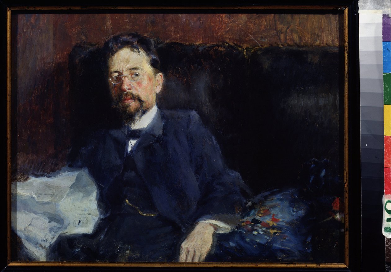 Portrett av forfatteren Anton Chekhov (1860-1904) (Portrett av forfatteren A. Chekhov). Maleri av Pyotr Alexandrovich Nilus (Pierre Nilous) (Nilouss) (1869-1940/1943), olje på lerret av Peter Alexandrovich Nilus