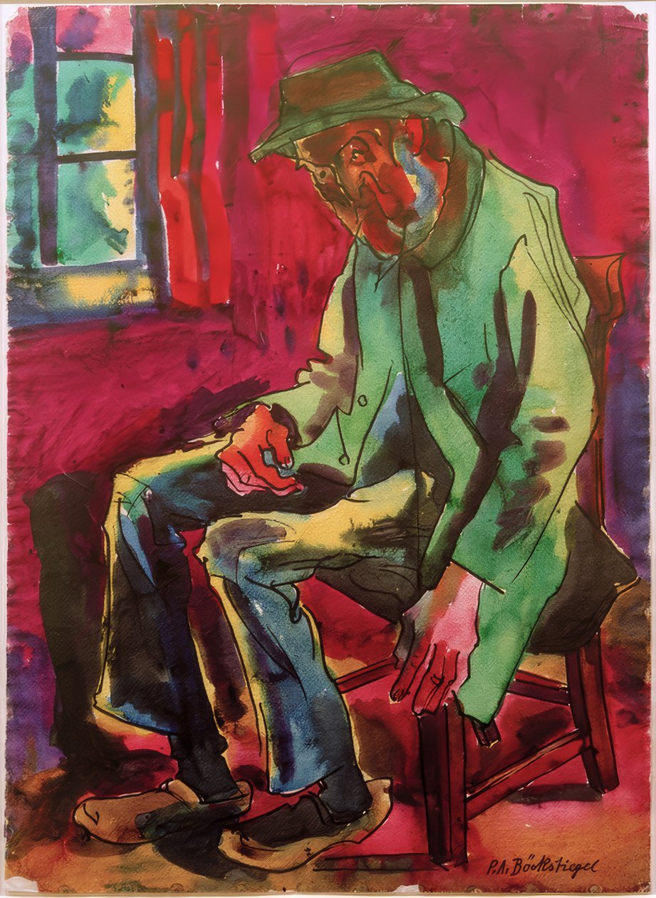 Bonde fra Arrode (sitter på stol) av Peter August Böckstiegel