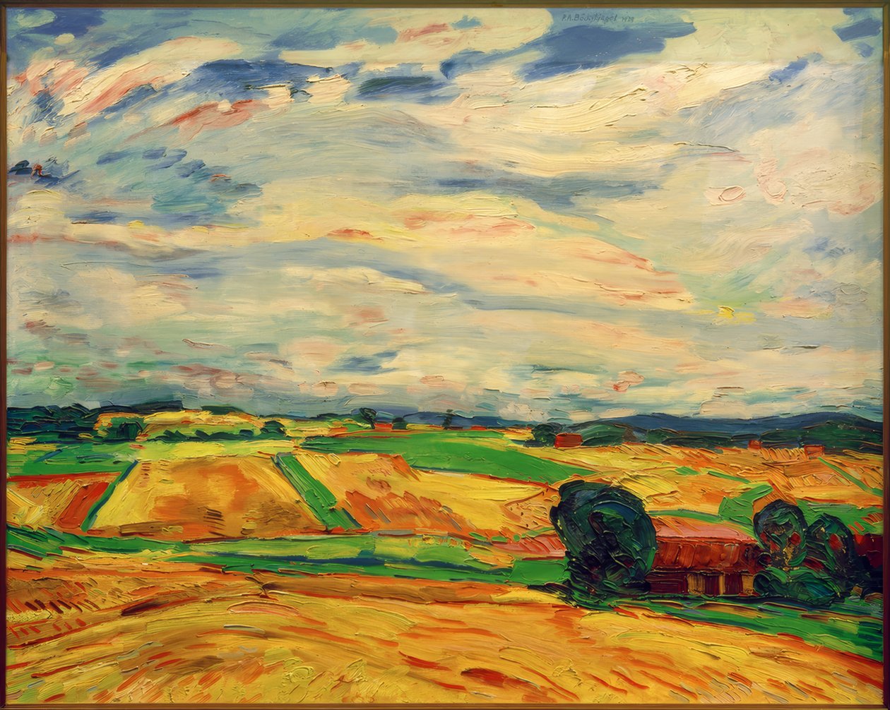 Landskap med Harvest Fields av Peter August Böckstiegel