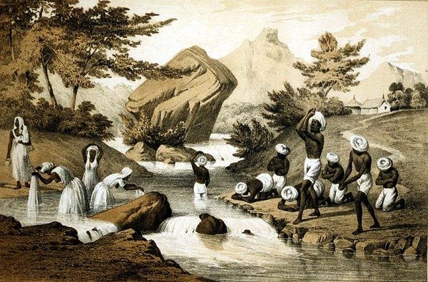 Hindoo Costumes, Mauritius, gravert av James Queen (1824-c.1877) pub. av Peter S. Duval (litho) av Peter Bernhard Wilhelm (after) Heine