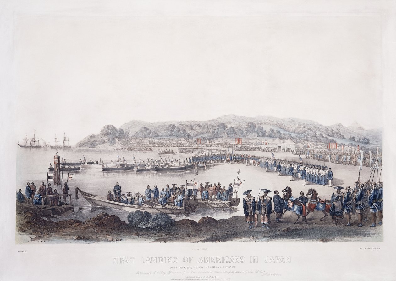 Første landgang av amerikanere i Japan ved Gore-Hama 14. juli 1853, av Peter Bernhard Wilhelm Heine