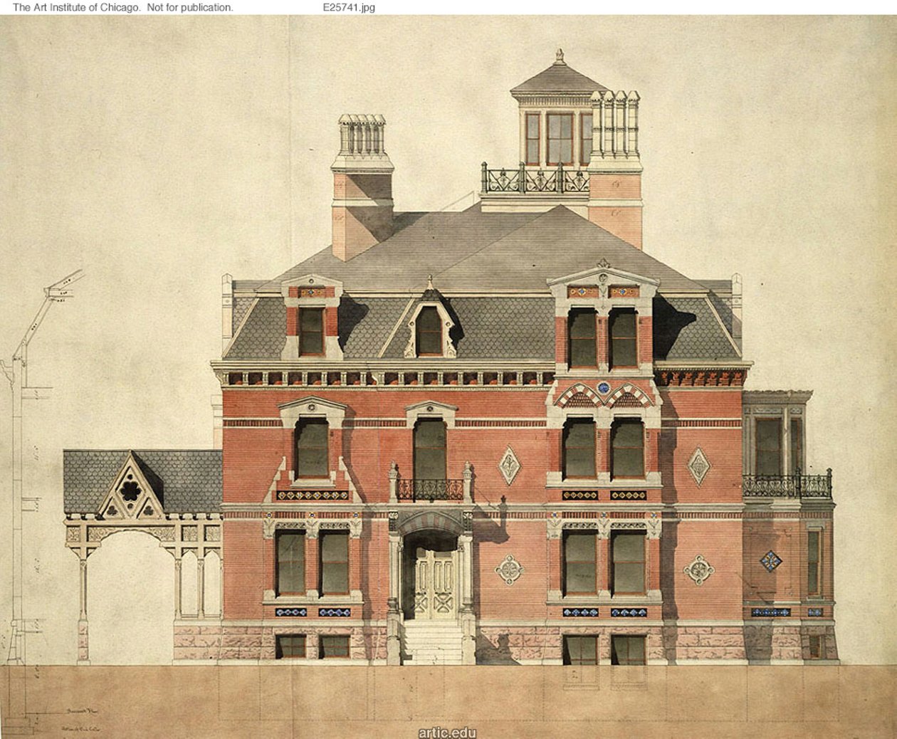 Eliphalet W. Blatchford House, Chicago, Illinois, LaSalle Street Elevation and Partial Section av Peter Bonnett Wight