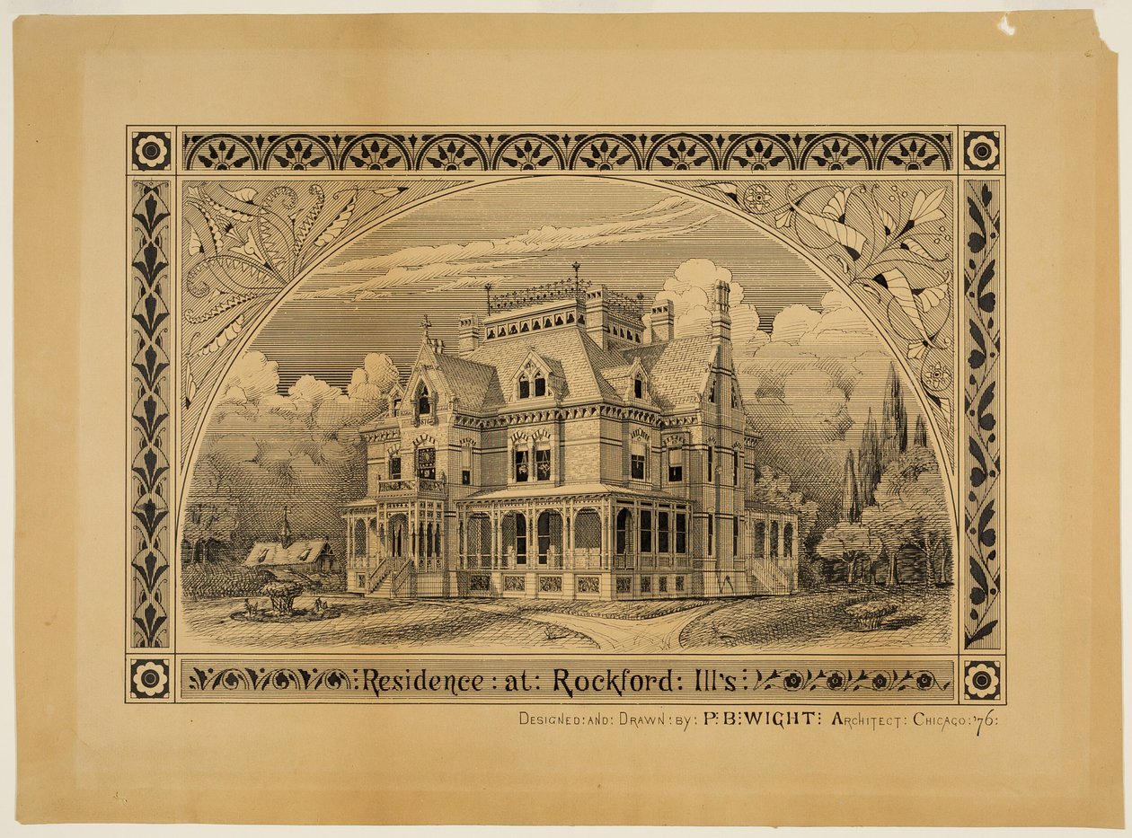 N. C. Thompson House, Rockford, Illinois, Perspective av Peter Bonnett Wight