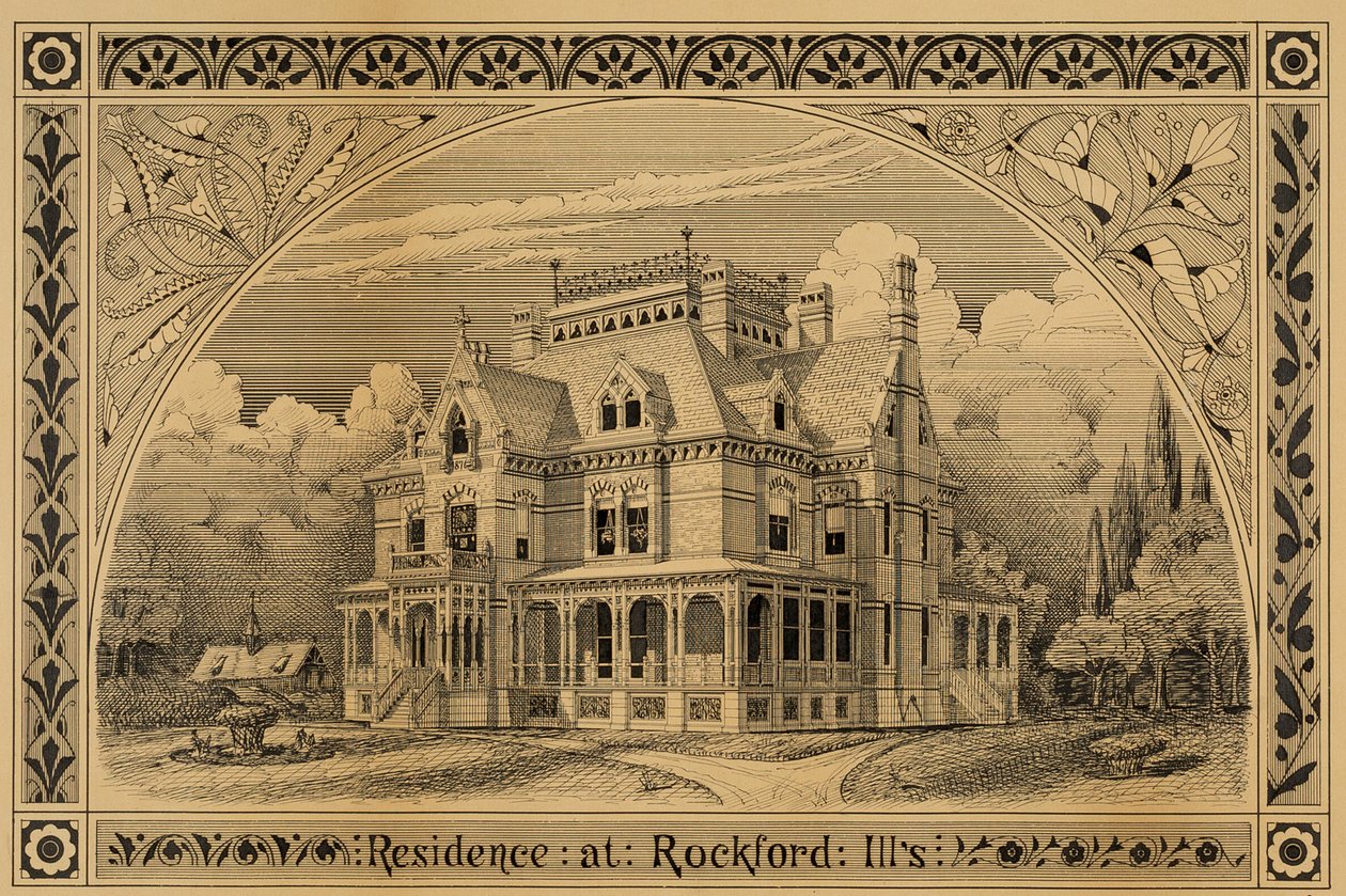 N. C. Thompson House, Rockford, Illinois, Perspektiv, 1876. av Peter Bonnett Wight