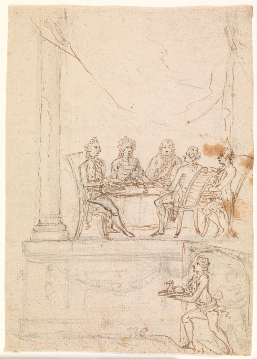 Kongefamilien ved et bord på Hirschholm slott 29. september 1771 av Peter Cramer