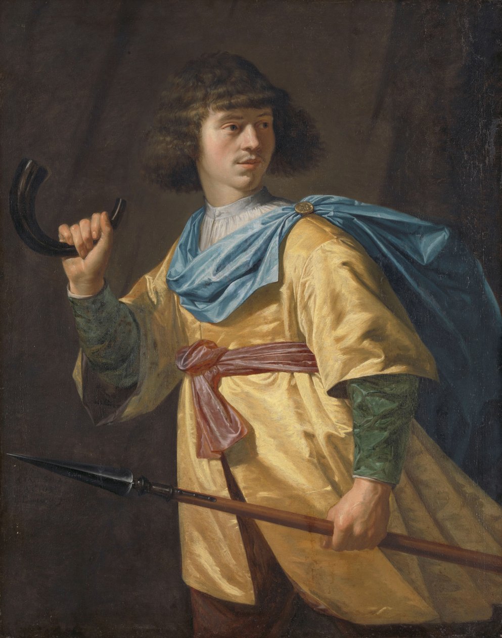 Portrett av en ung mann med et spyd og et jakthorn av Peter Danckerts de Rij