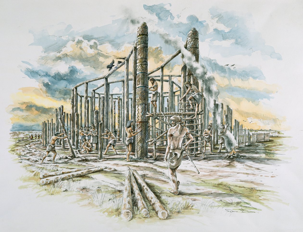 Durrington Walls, Wiltshire, ca 2500 f.Kr. tidlig på 2000-tallet av Peter Dunn