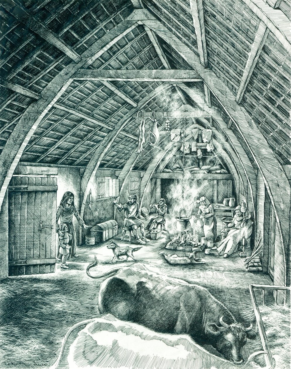 Middelaldersk bondehus, ca. 1200-1400-tallet, ca. 1980-2010 av Peter Dunn