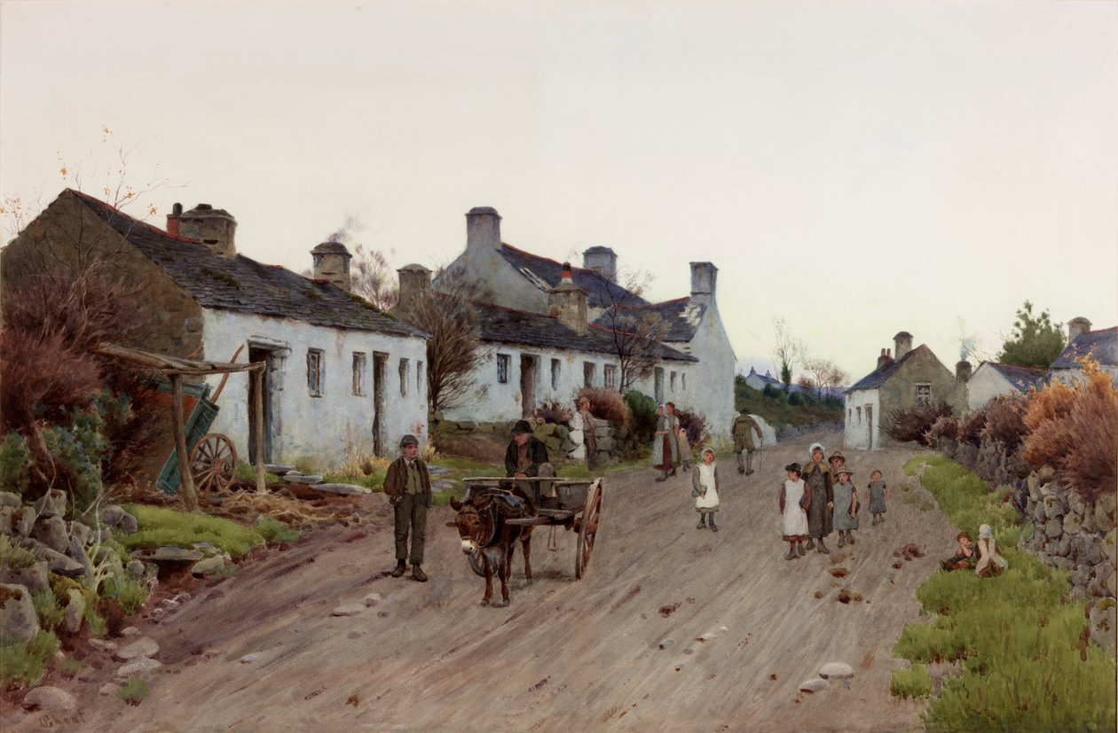 A Welsh Village - Evening, ca 1890-1910 (Akvarell og gouache) av Peter Ghent