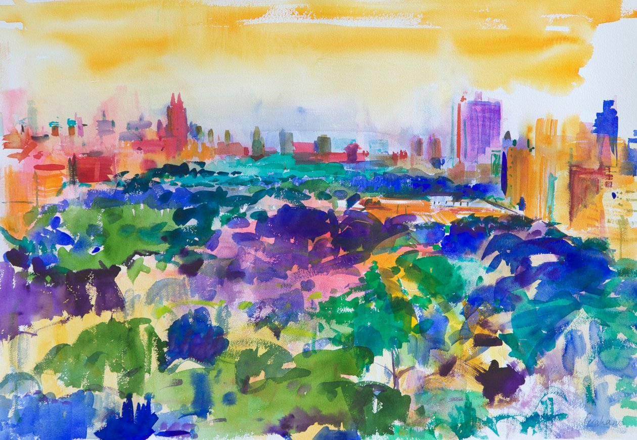 Central Park, New York, 2011 (wc på papir) av Peter Graham (Contemporary)