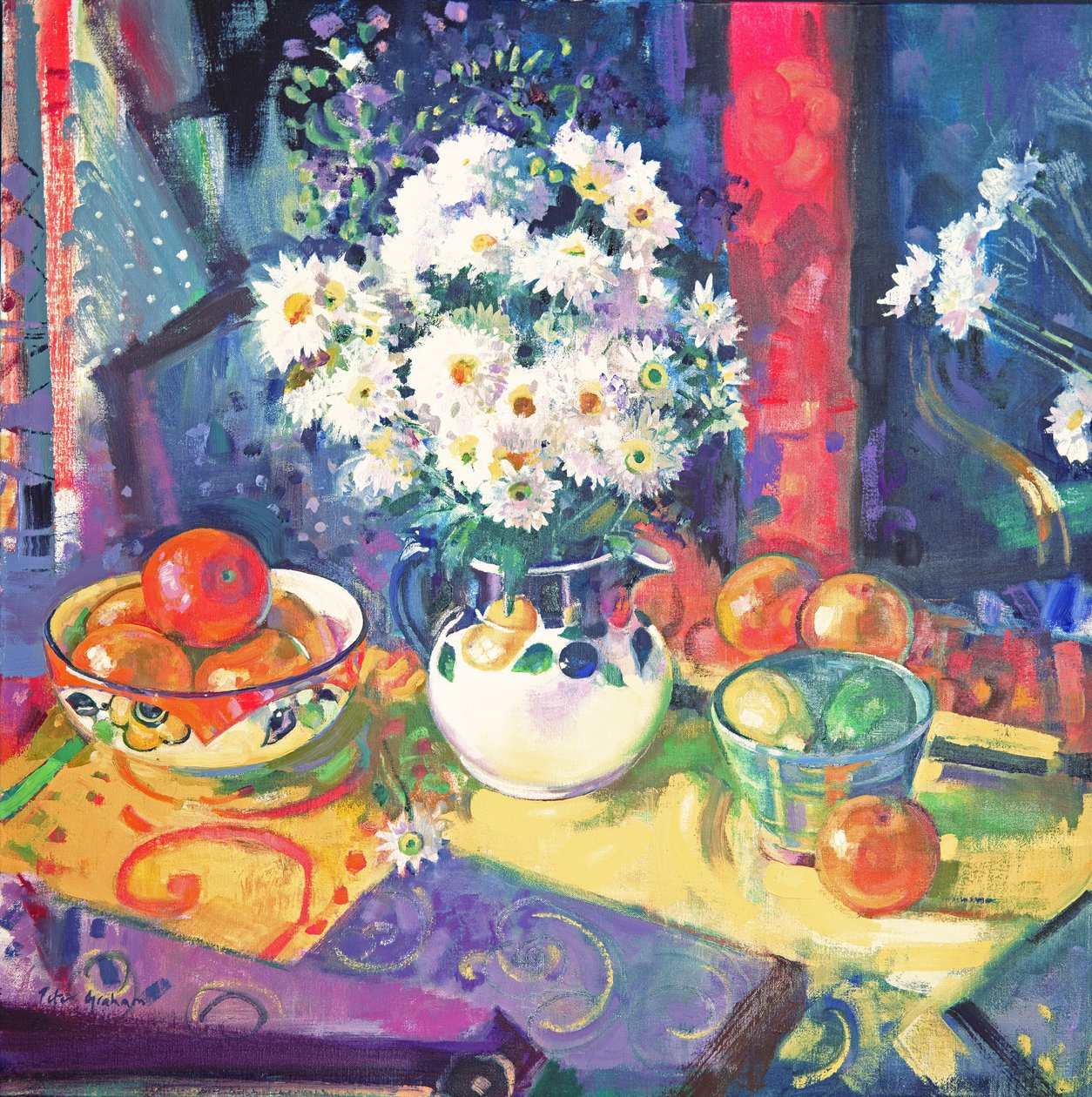 Blomster og frukt i en grønn bolle, 1997 av Peter Graham (Contemporary)