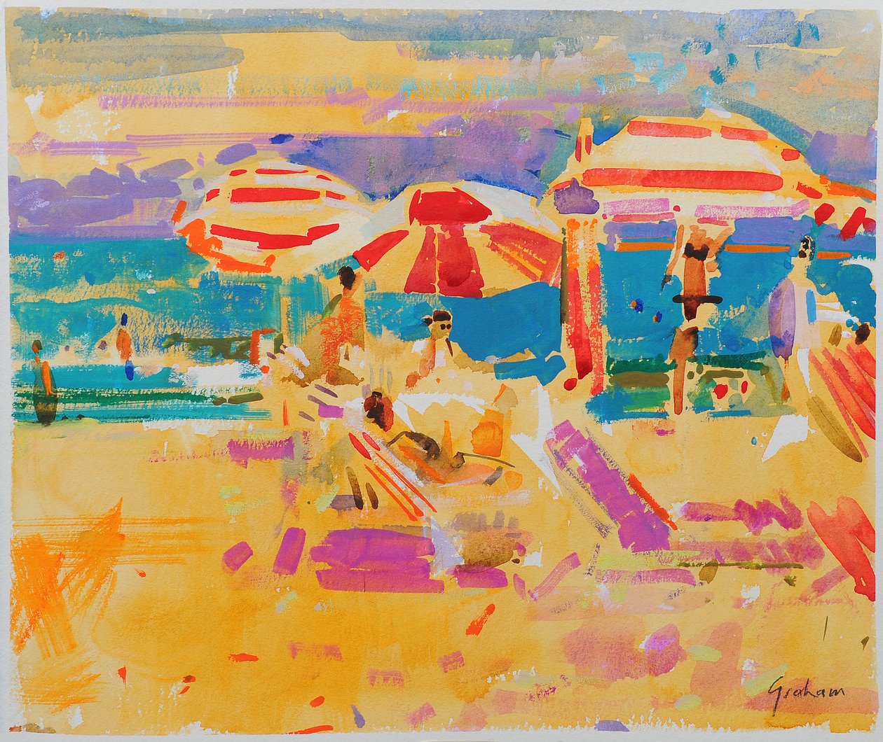 Røde parasoller, Miami av Peter Graham (Contemporary)