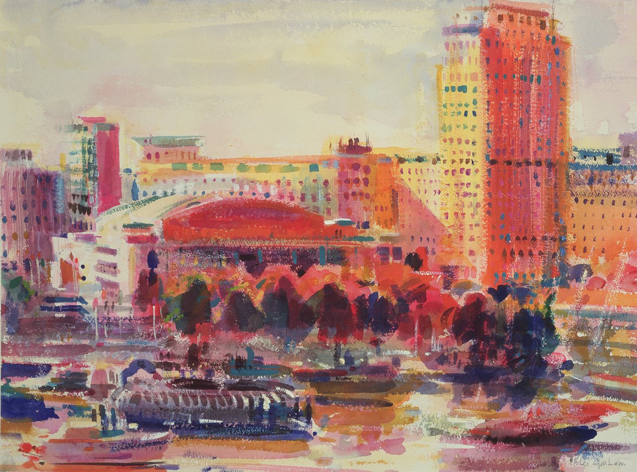 The South Bank, 2002 (wc på papir) av Peter Graham (Contemporary)