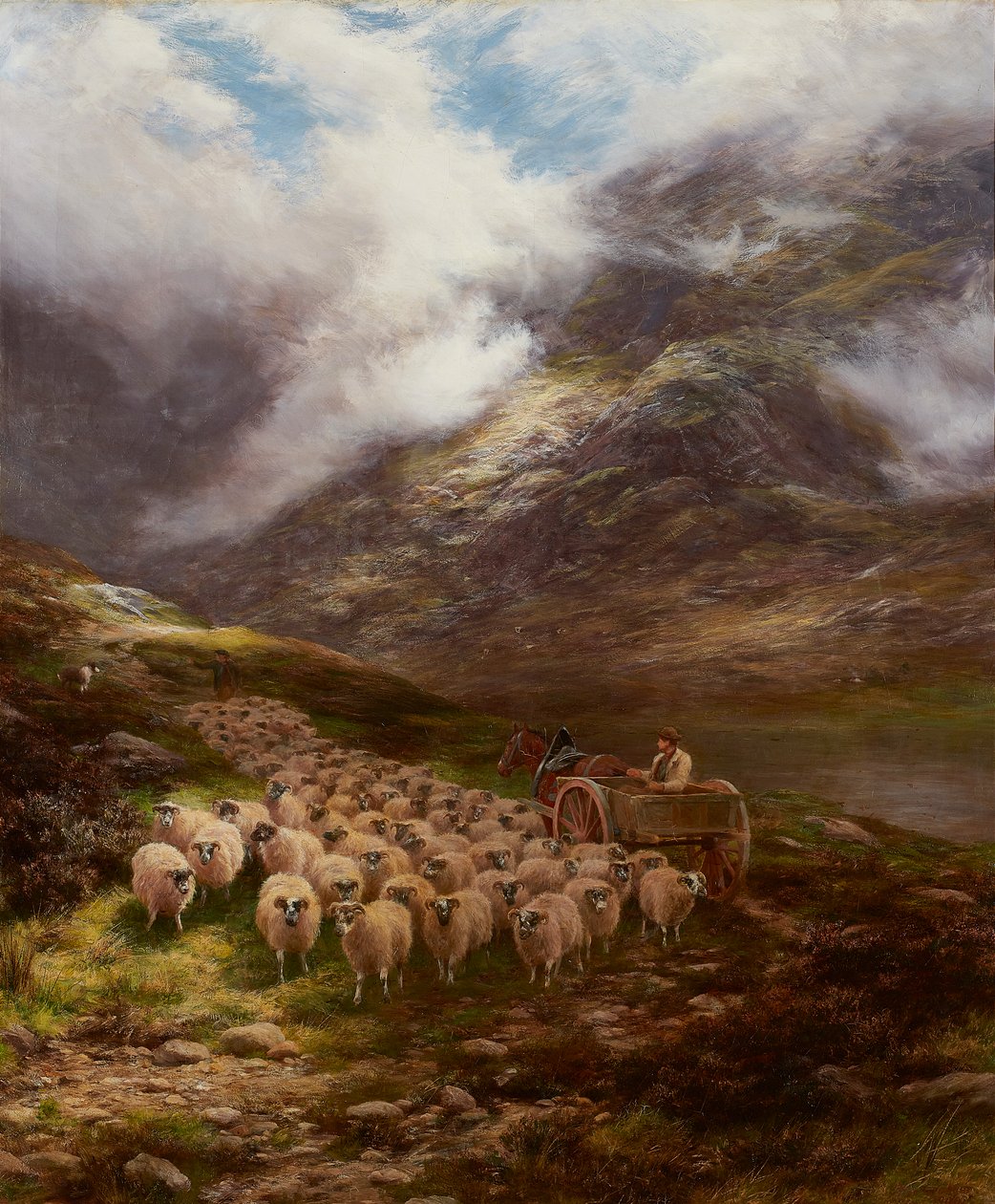 To Valley Pastures (olje på lerret) av Peter Graham