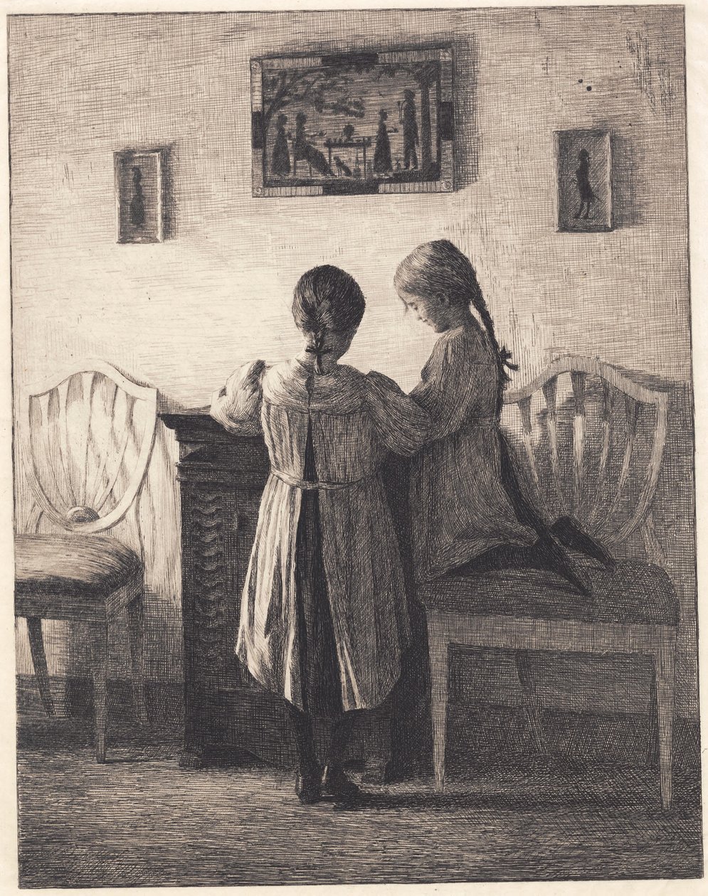 Interiør med to små jenter av Peter Vilhelm Ilsted