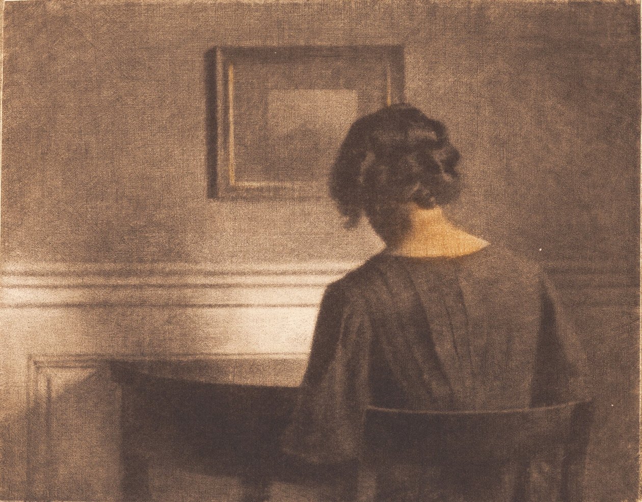 Ung jente ved et halvsirkelformet bord av Peter Vilhelm Ilsted