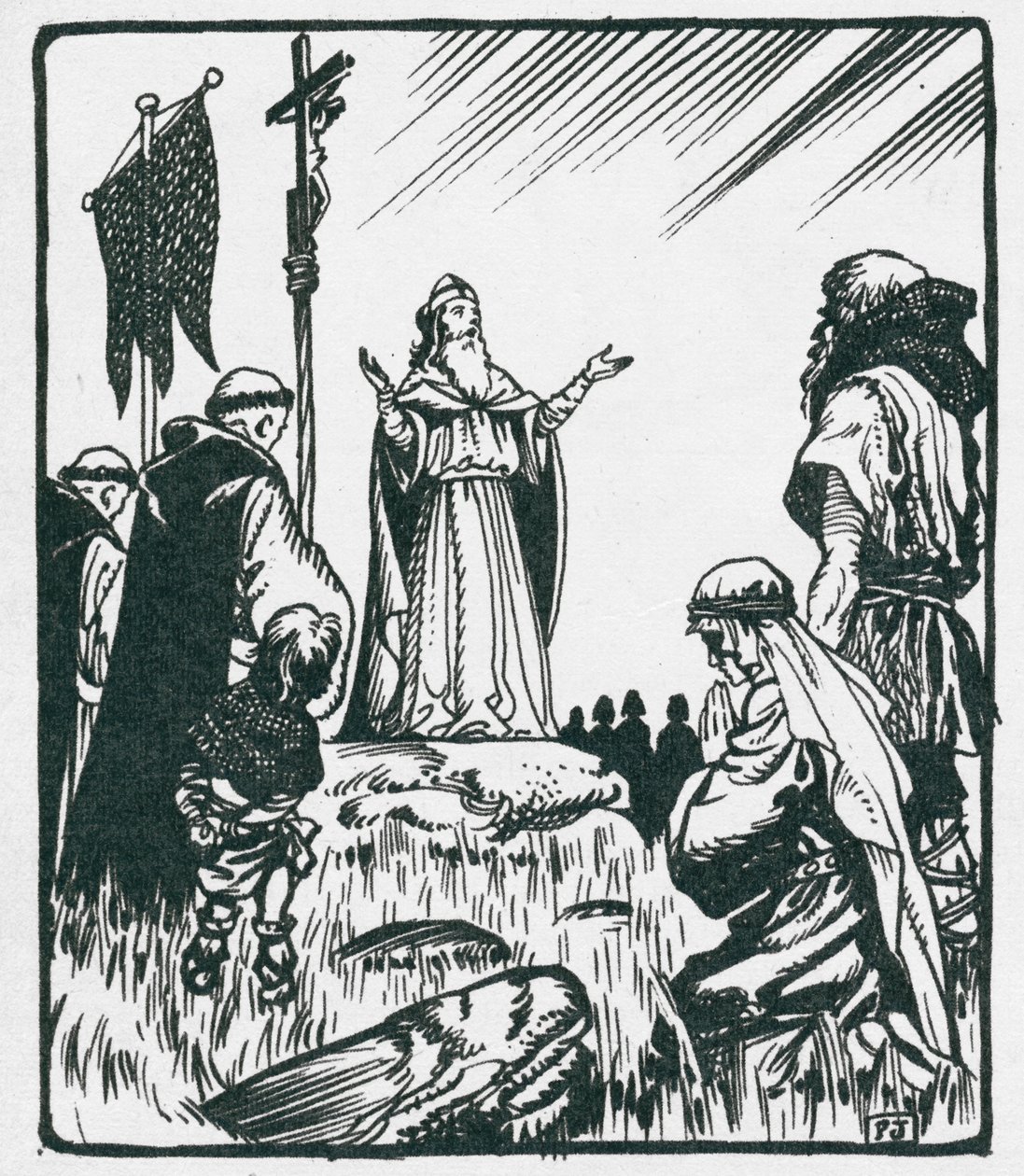 St. Patrick (døde rundt 463 e.Kr.) preker i Armagh (litografi) av Peter Jackson