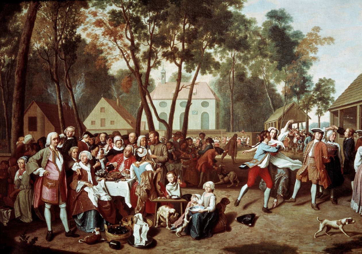 En messe i Grosshesselohe i Tyskland Village Party. Maleri av Peter Jacob Horemans (1700-1776) av Peter Jacob Horemans
