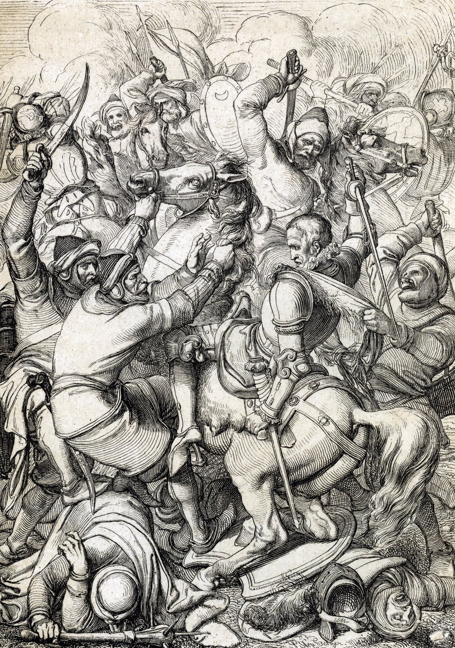 Kong Sebastian I av Portugal (1554-1578) tatt til fange i slaget ved Alcacer-Quibir (Ksar el-Kebir eller slaget om de tre konger) 4.08.1578 i Marokko (kong Sebastian I av Portugal tatt til fange i slaget ved Ksar El Kebir (Slaget om tre konger eller Alcace av Peter Johann Nepomuck Geiger