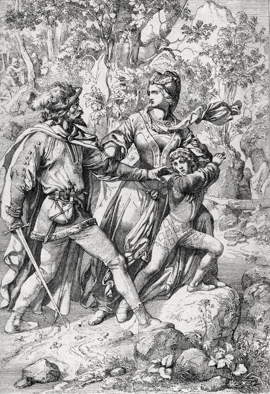 Dronning av England Margaret av Anjou (1430-1482) og hennes sønn Edward reddet av en røver under flukten etter yorkistenes triumf av Peter Johann Nepomuck Geiger