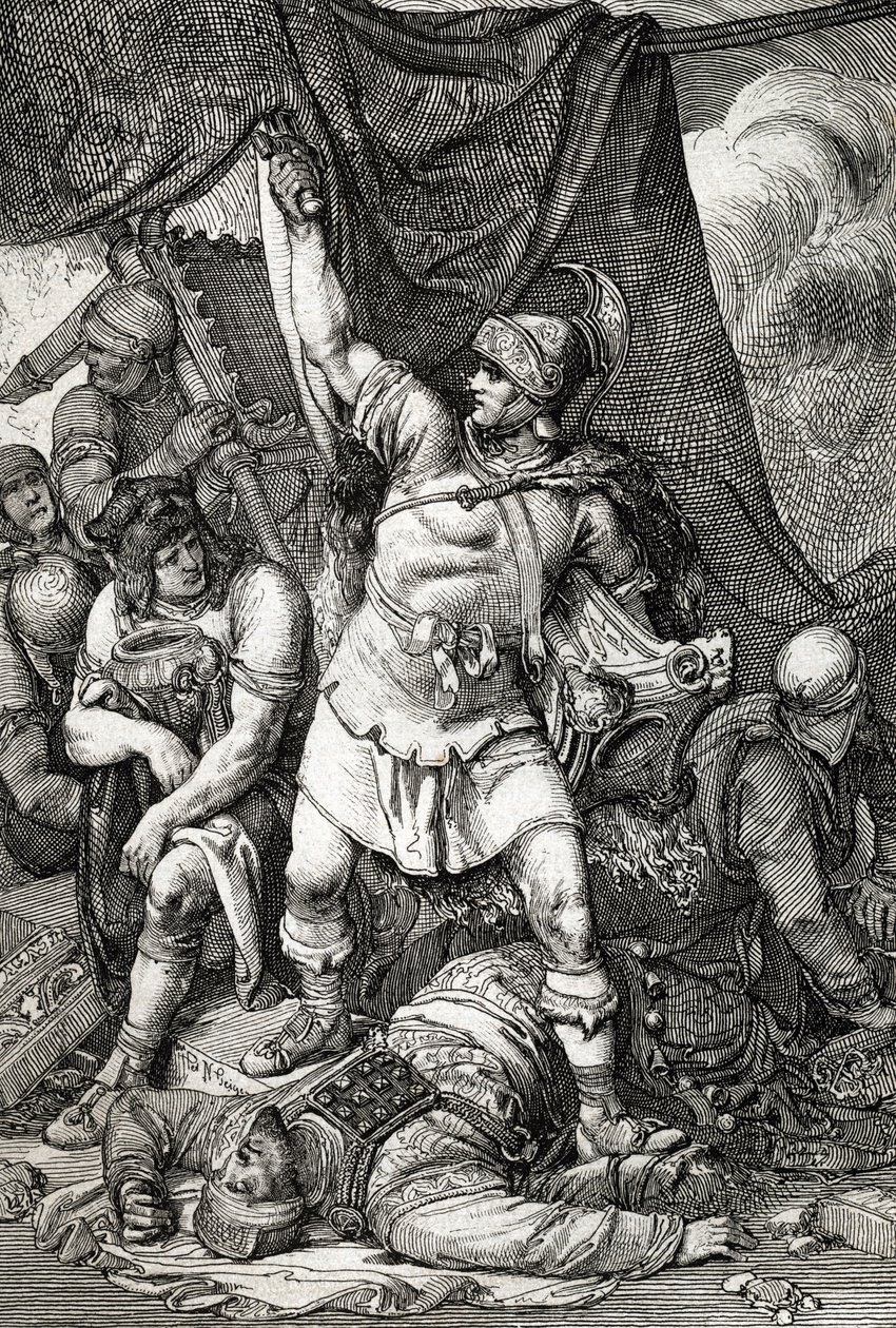 Roman Antiquite: "" Erobringen av Jerusalem""" skildring av beleiringen av Jerusalem av romerne i 70 e.Kr., byen er plyndret av troppene til keiser Titus og det andre tempelet til Jerusalem detruit""" (Ødeleggelse av av Peter Johann Nepomuck Geiger