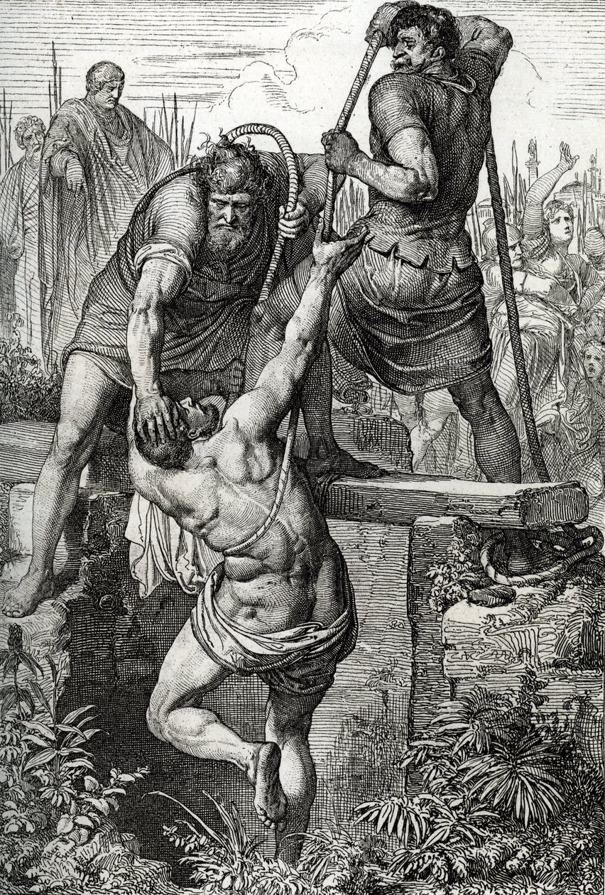 Den bysantinske keiseren Zenon (425-491) returnerte til Konstantinopel fikk usurpatoren Flavius Basiliscus (Basilisk) låst inne med familien sin, 477 (død av Basiliscus innelukket i en tørr sisterne, for å dø av eksponering, av romersk keiser Zeno, 477) Te av Peter Johann Nepomuck Geiger