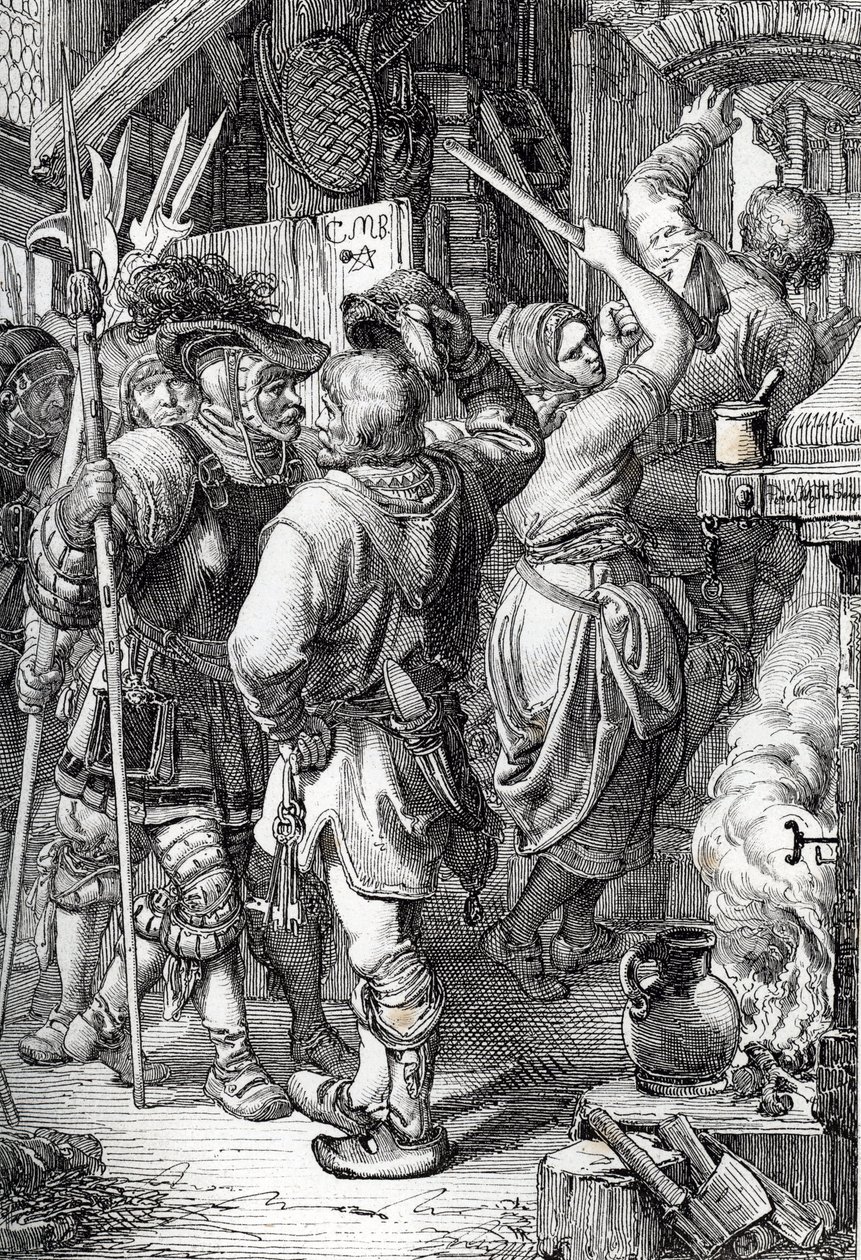 Flukten til Gustave I Vasa (eller Gustav Vasa) (1496-1560) (fremtidig konge av Sverige) forkledning som en bonde for å rømme fra Danmark av Peter Johann Nepomuck Geiger