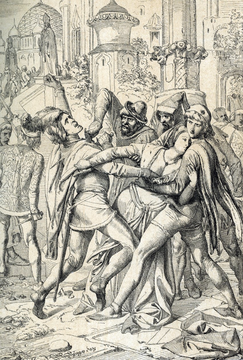 De sicilianske veperne (Vespri siciliani) folkeopprør på øya Sicilia mot den feodale dominansen til den franske kongen Charles av Anjou, som fant sted i Palermo og Corleone, 31/03/1282, påsketirsdag - (sicilianske vespere, vellykket opprør den av Peter Johann Nepomuck Geiger