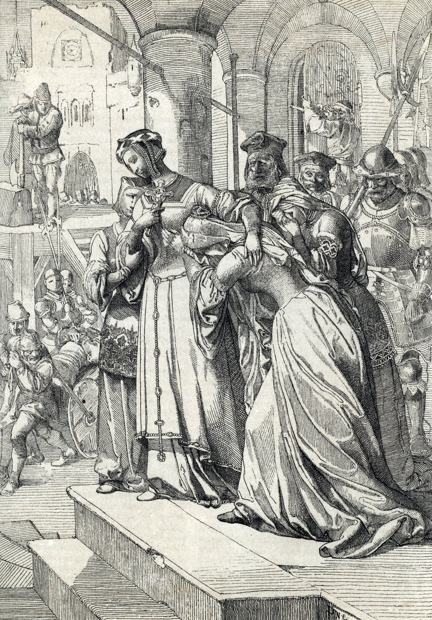Henrettelsen av Lady Jane Gray (Jeanne Grey) (1537-1554) Jane Gray ble henrettet i 1554 ved Tower of London (henrettelse av Lady Jane Grey) Fjærtegning fra Anton Zieglers "Historische Memorabilian des In-und Auslandes" av Peter Johann Nepomuck Geiger
