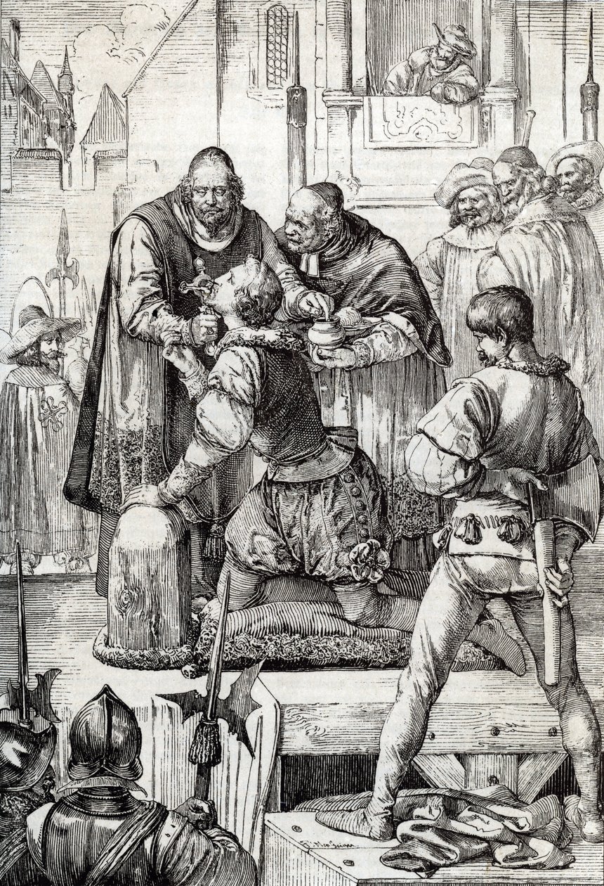 Nittiårskrigen (eller Nederlandenes opprør) (1568-1648): dekollasjonen av Lamoral, grev av Egmont, prins av Gavre (1522-1568), nederlandsk politiker - Han ble fordømt innenfor rammen av Problemets råd ( eller Blood Council) opprettet av av Peter Johann Nepomuck Geiger