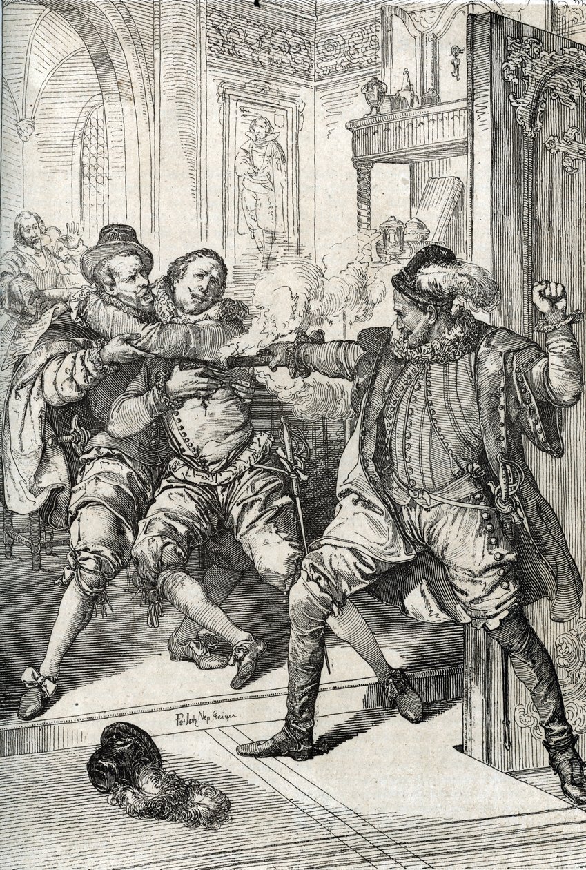 War of the Four Twenty Years (1568-1648): "" Attentatet på Vilhelm av Oranien kalte Vilhelm den fåmælte (1533-1584) den 10/07/1584 av Balthazar Gerard under åttiårskrigen (eller 80 år) ( Gueux-opprør eller nederlandsk opprør)" (Drap på Willi av Peter Johann Nepomuck Geiger