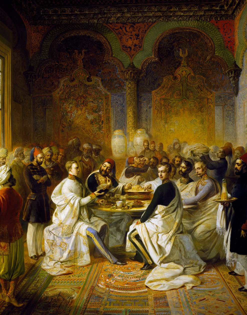 Maximilian av Habsburg og broren Carlo Ludovico gjester ved en bankett gitt i Smyrna av Halim Pasha av Peter Johann Nepomuk Geiger