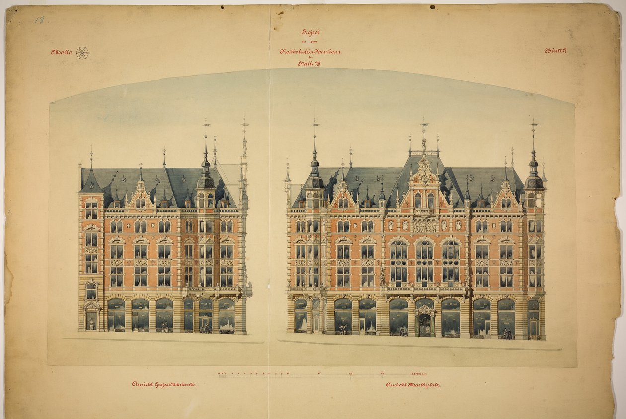 Rathskeller nybygg, Halle (Saale), Sachsen-Anhalt, Tyskland, Høyder av Peter Joseph Weber