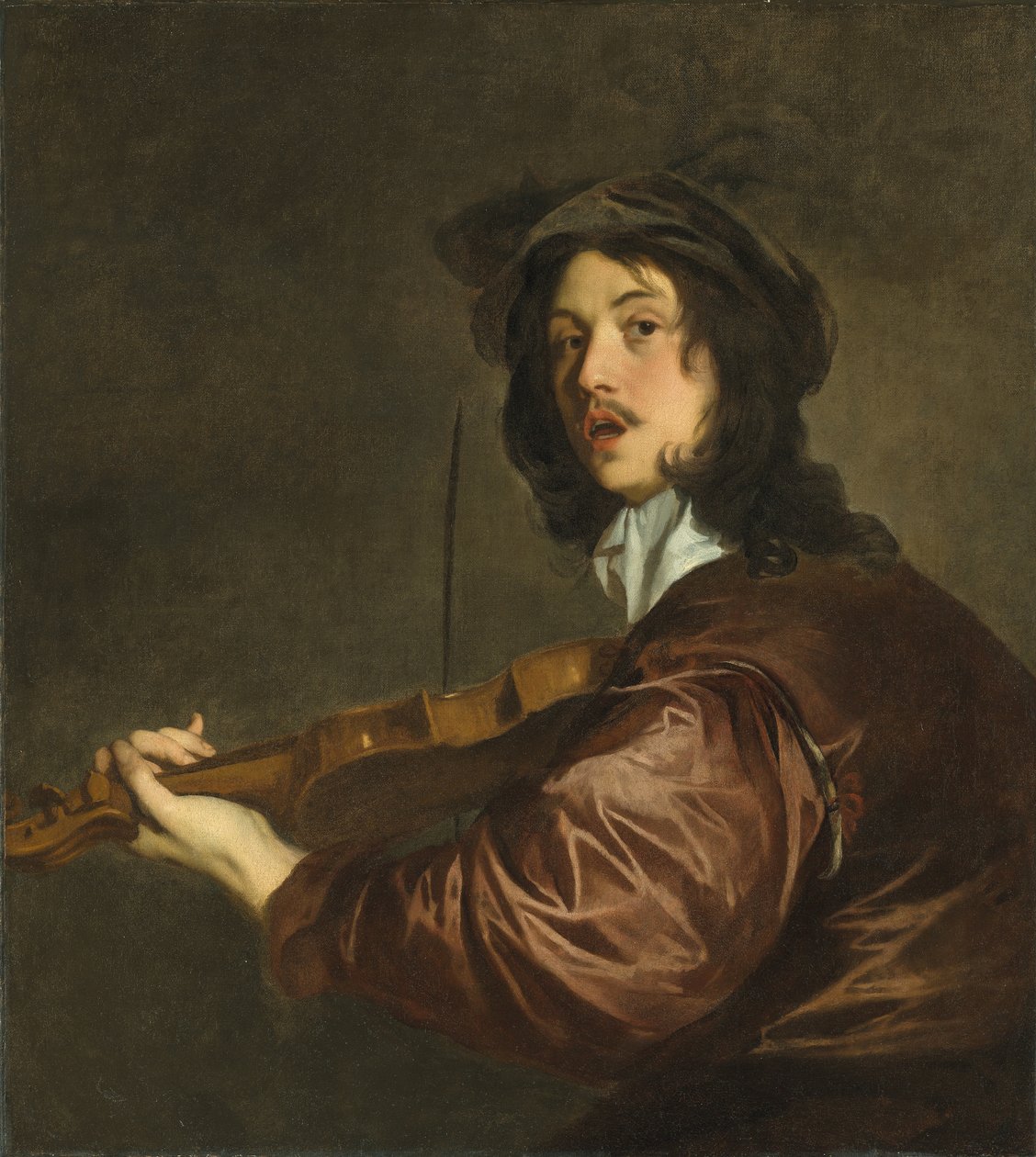 En mann som spiller fiolin, muligens et portrett av kunstneren av Peter Lely