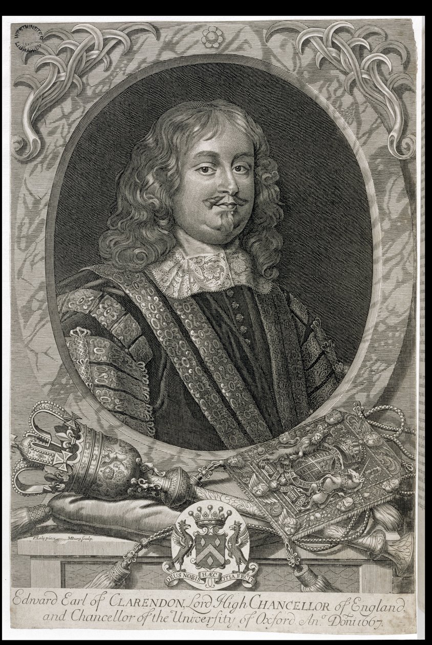 Edward Hyde, 1. jarl av Clarendon (1609-74), gravert av M. Burg av Peter Lely
