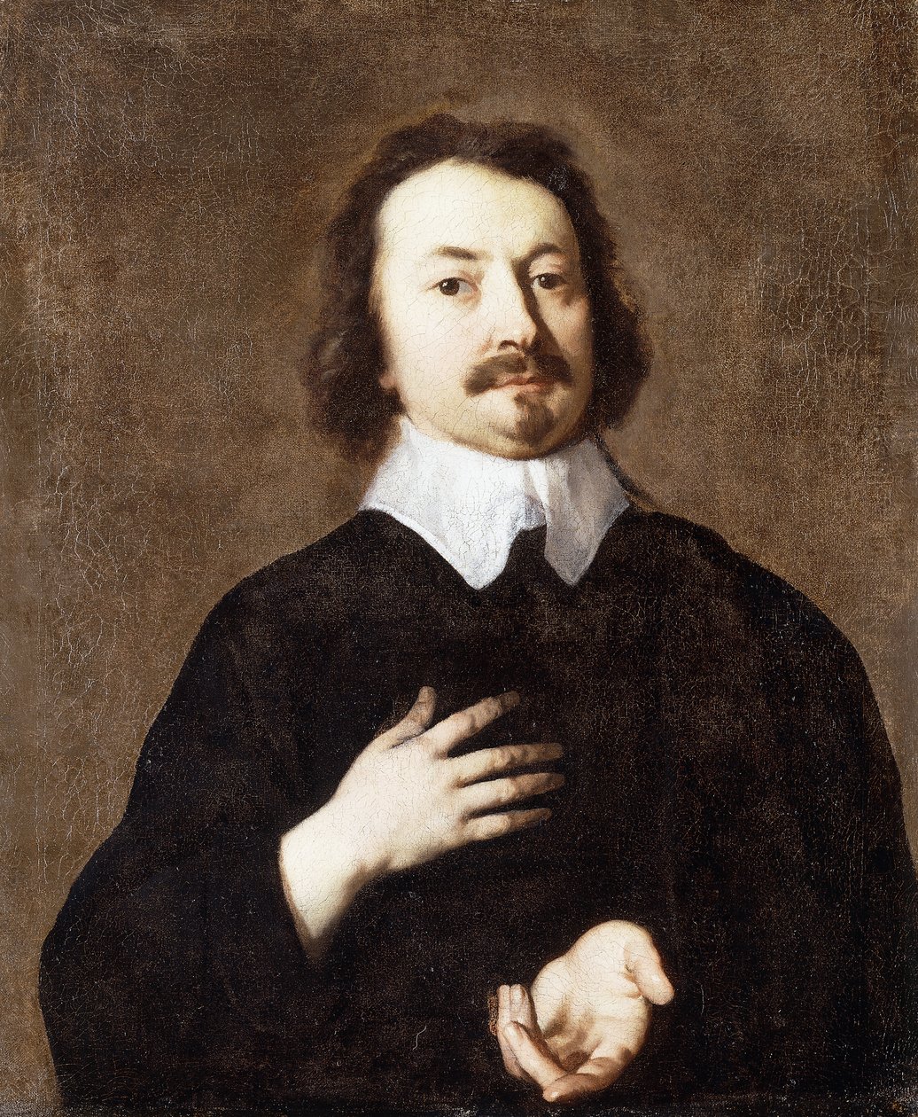 Portrett av en gentleman, halvlang, i svart med hvit krage, av Peter Lely
