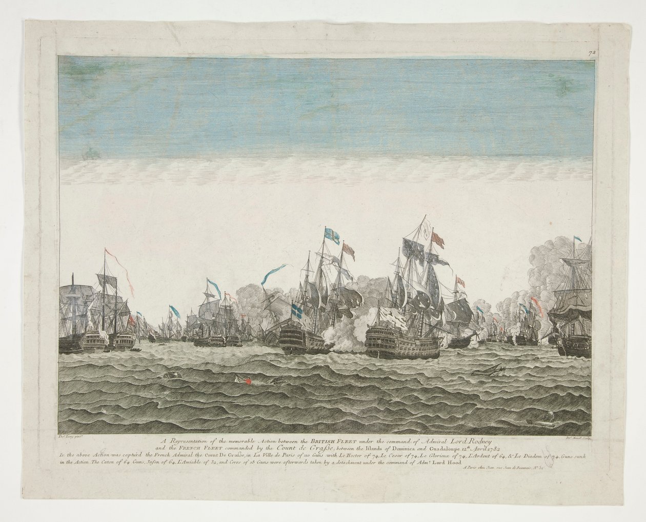 En representasjon av den minneverdige handlingen mellom den britiske flåten under kommando av admiral Lord Rodney og den franske flåten kommandert av grev de Graffe, mellom øyene Domenica og Guadaloupe 12. april 1782 av Peter Mazell