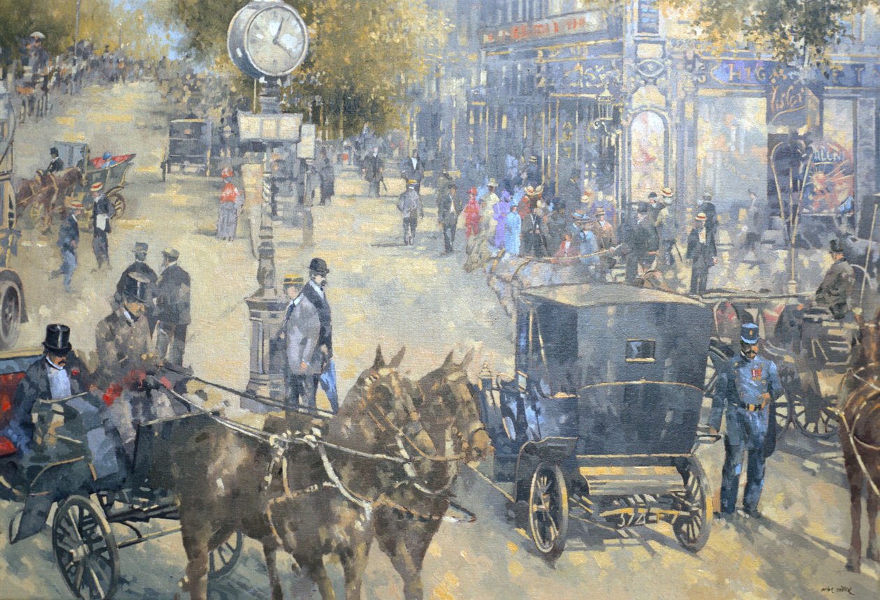 Carrefour Dronot, Intersection, Paris (olje på lerret) av Peter Miller