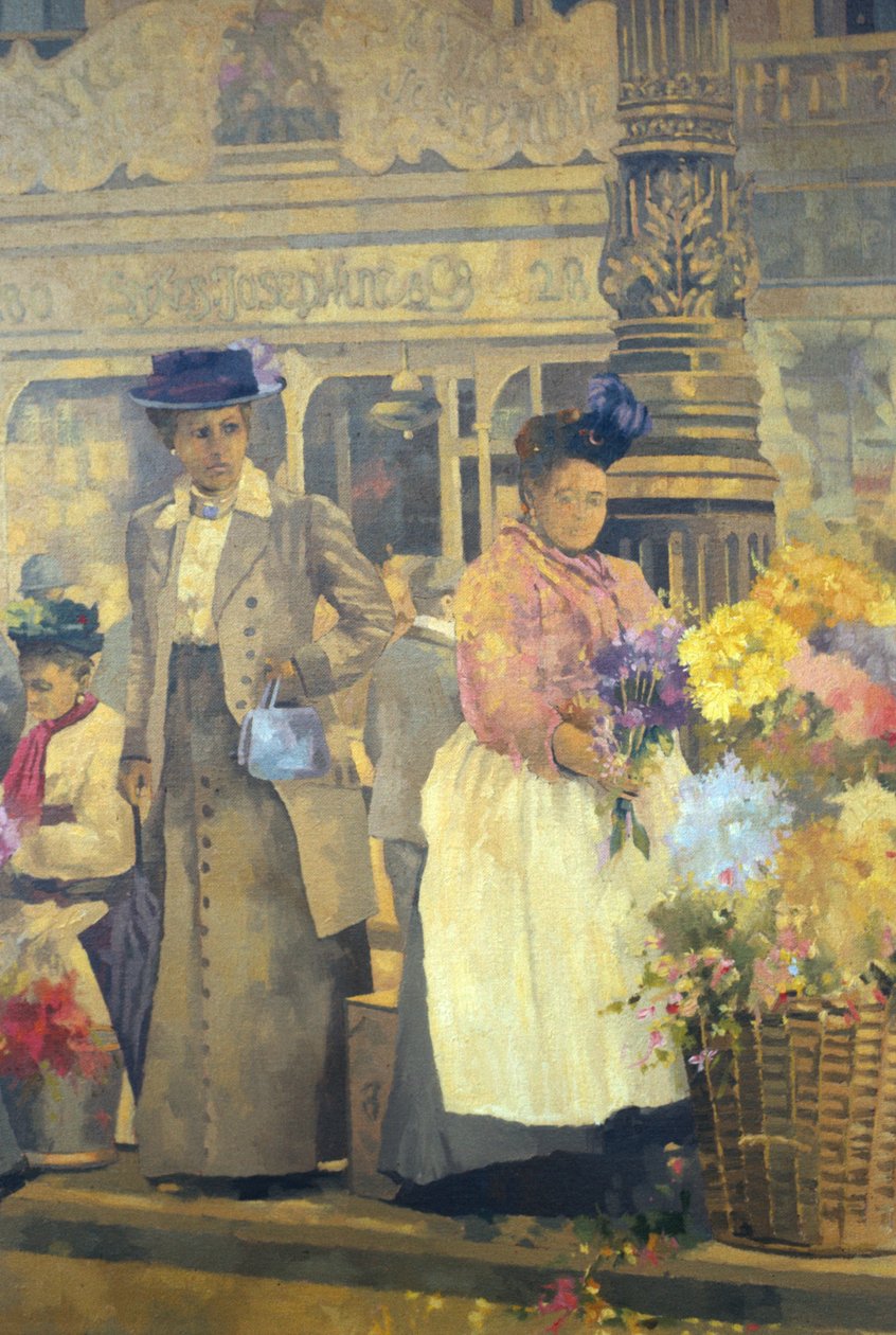 Blomsterselger, London (olje på lerret) av Peter Miller
