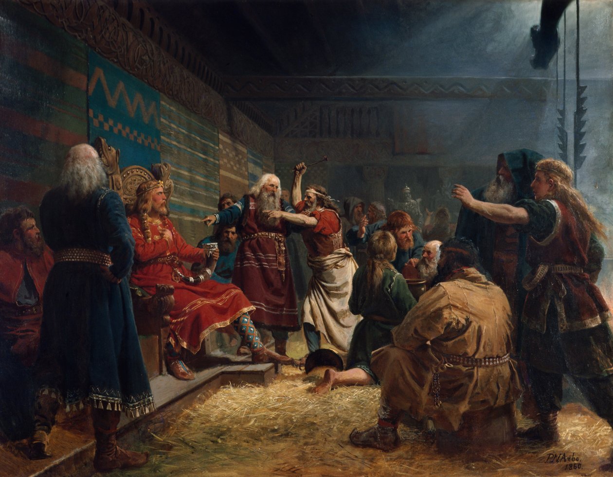 Haakon den gode og bønder ved burofring av Peter Nicolai Arbo