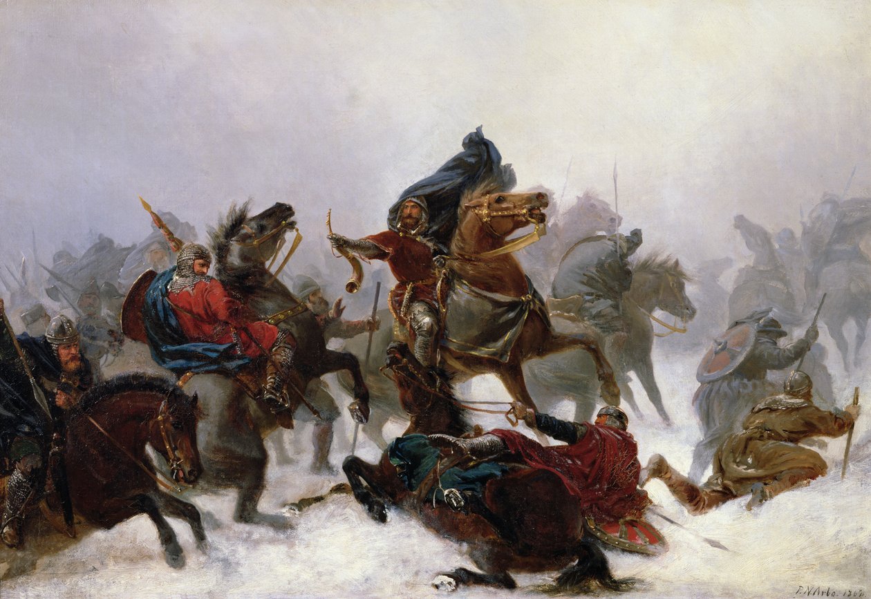 King Sverre escapes av Peter Nicolai Arbo
