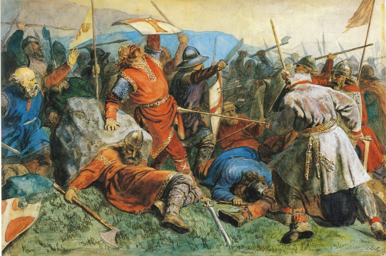 Saint Olav at the Battle of Stiklestad, 1859 av Peter Nicolai Arbo
