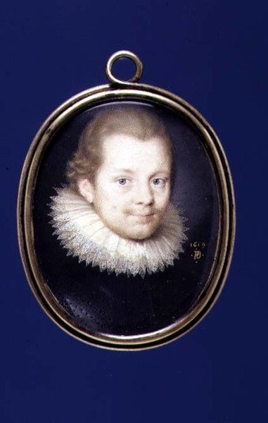 PD.12-1955 Portrett miniatyr av Sir Kenelm Digby (1600-65) 1619 (vellum på kort) av Peter Oliver