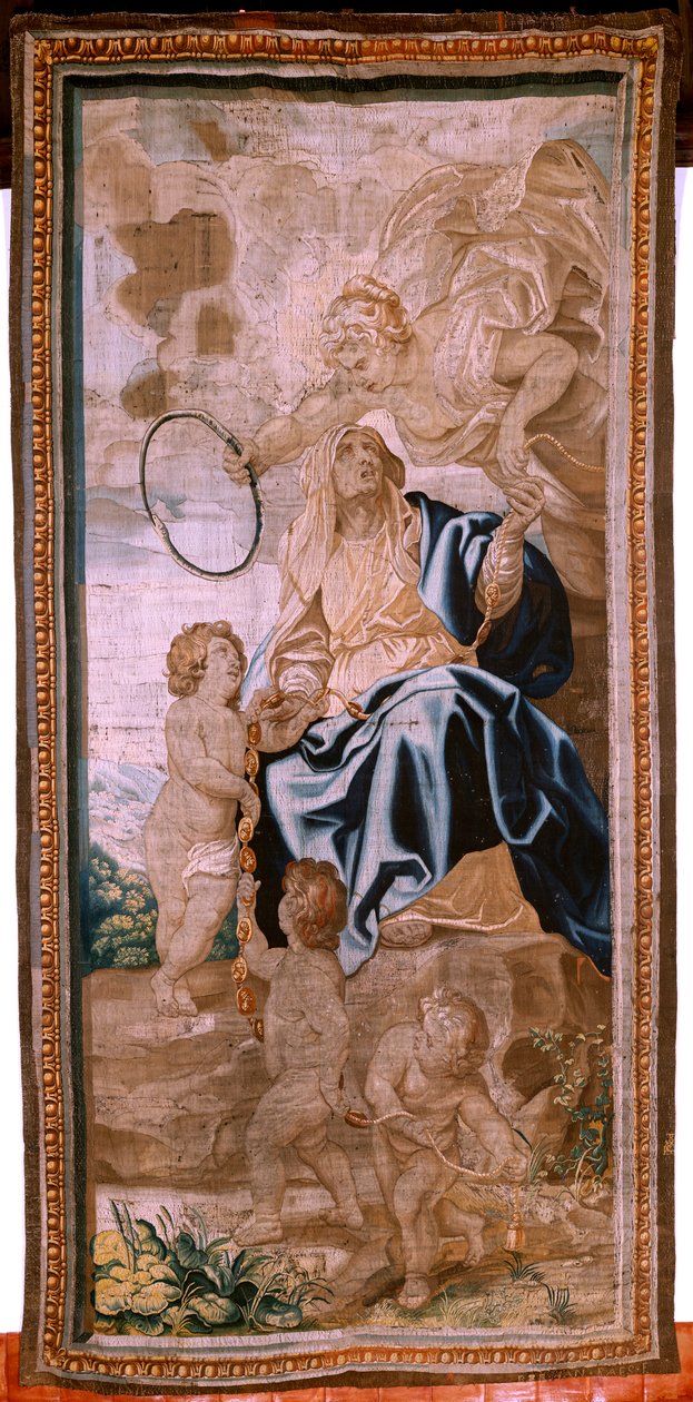flamsk billedvev. Serien Nattverdens triumf. Arvefølgen av pavene (La sucesión de los papas). Attende billedvev i serien. Modell Peter Paul Rubens. 1626-1628. Produksjon Jan II Raes, Hans Vervoert, Brussel av Peter Paul (after) Rubens