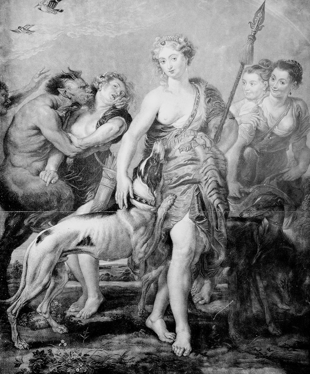 Gudinnen Diana og hennes følge, overrasket av demonen Satyr av Peter Paul (after) Rubens