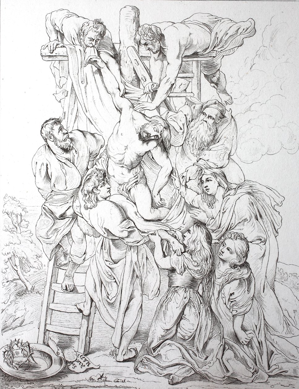 Jesus Kristus, nedstigning fra korset (trykk) av Peter Paul (after) Rubens