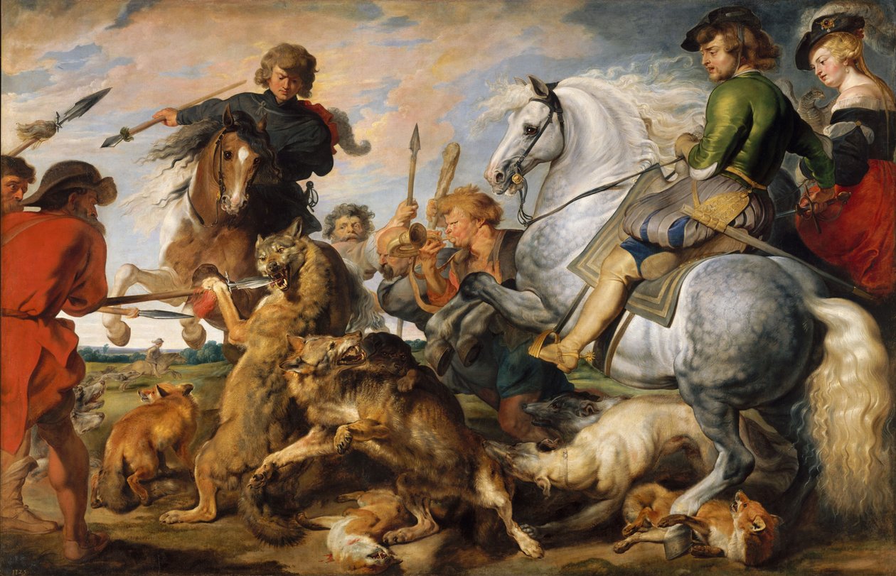 Wolf and Fox Hunt, ca. 1616 (olje på lerret) av Peter Paul (and studio) Rubens