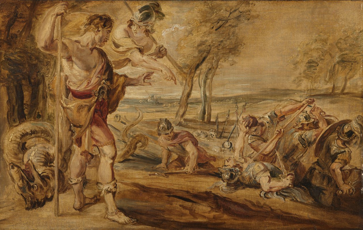 Cadmus, guidet av Minerva, observerer Spartoi-kampene av Peter Paul Rubens (after)